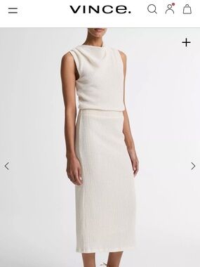 Vince Shadow Grid Knit Midi Skirt and Cowl Neck Top Set
